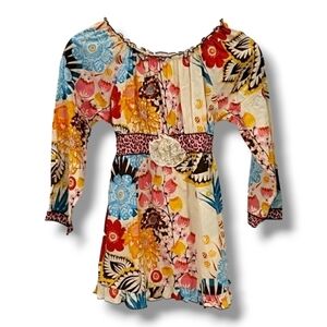 Ann Loren Cream And Multicolored Floral Dress - Size 9-10 Years